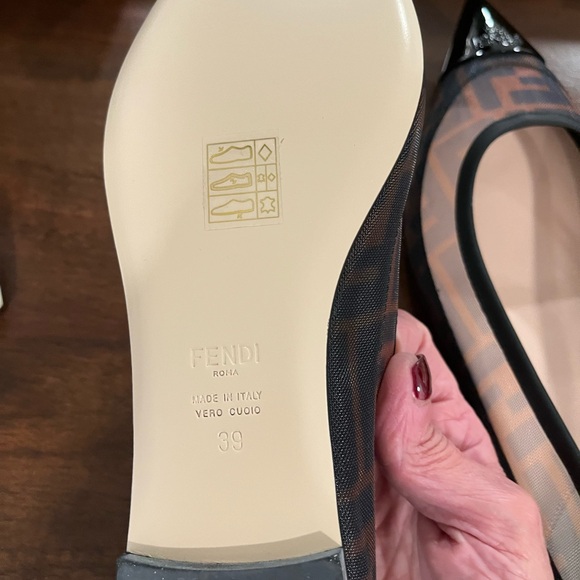 Fendi Black and mesh Logo Flats - Picture 5 of 9